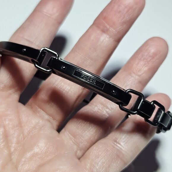 *Sale* Fossil Black Steel Link Bracelet 8" Unisex - Picture 1 of 16